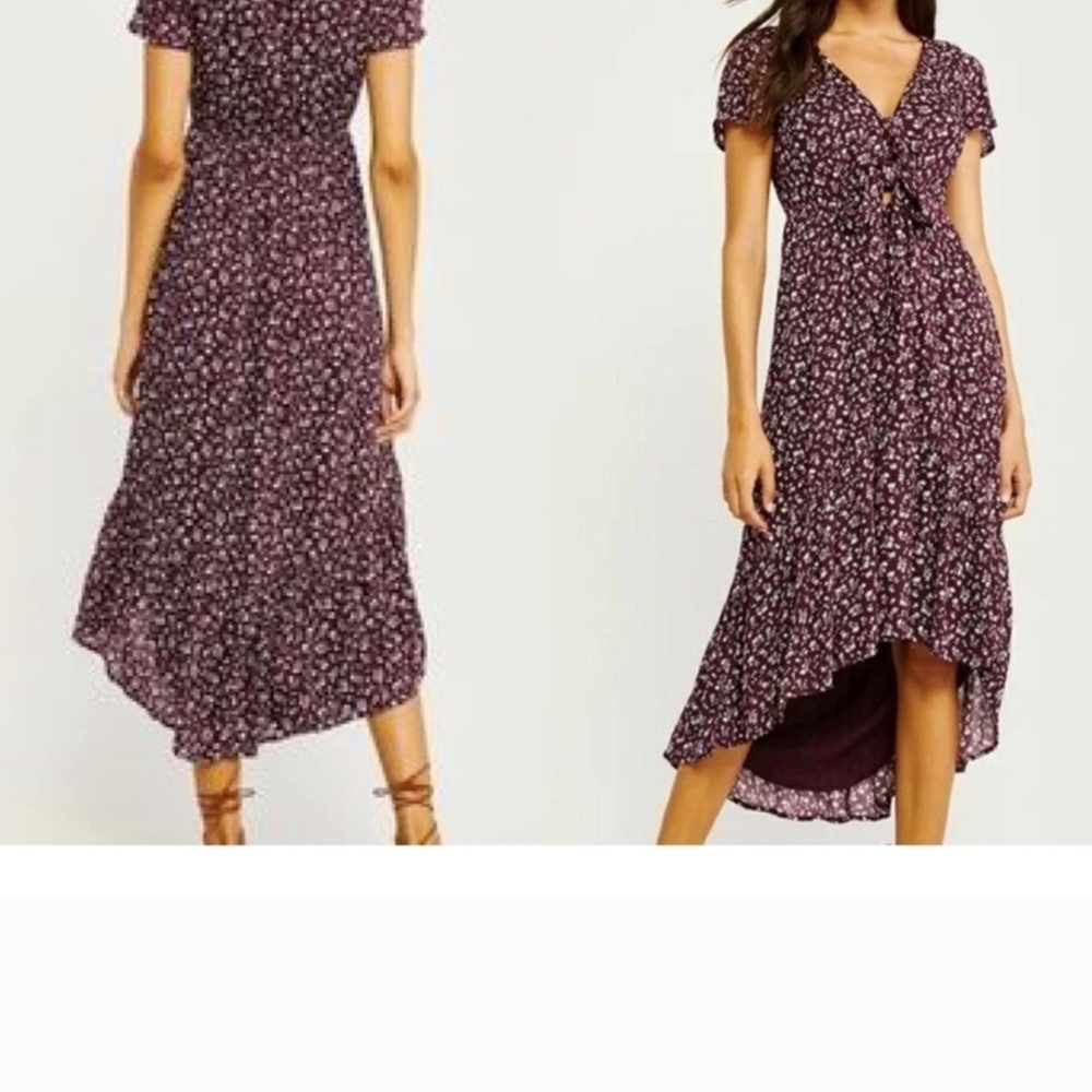 Abercrombie & Fitch Plum Floral High-Low Midi Dress